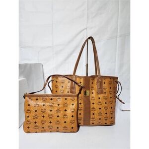 Authentic MCM Reversible Liz Medium Visetos Canvas Shopper Tote Bag and Pochette